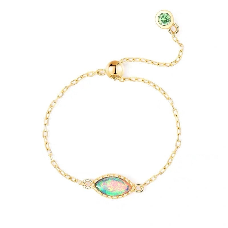 18K Gold Adjustable Chain Ring With Australian Opal - Lollimix 
