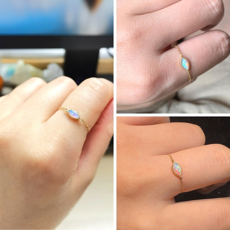 18K Gold Adjustable Chain Ring With Australian Opal - Lollimix 