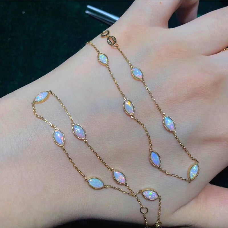 18K Gold Bracelet With Genuine Australian Fire Opal Gemstone 