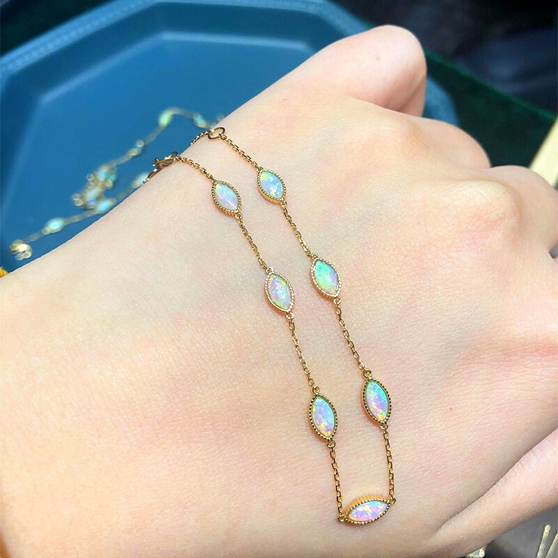 18K Gold Bracelet With Genuine Australian Fire Opal Gemstone 