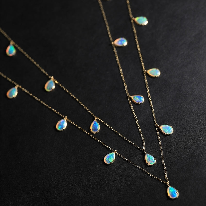 18k gold choker necklace with multi Australian opal gemstone