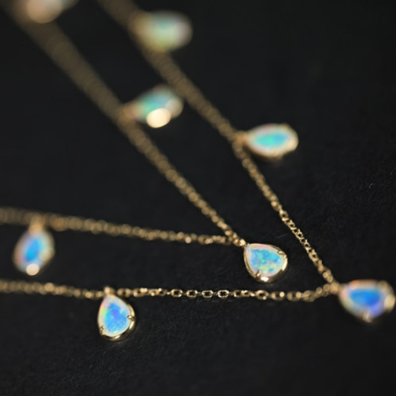 18k gold choker necklace with multi Australian opal gemstone