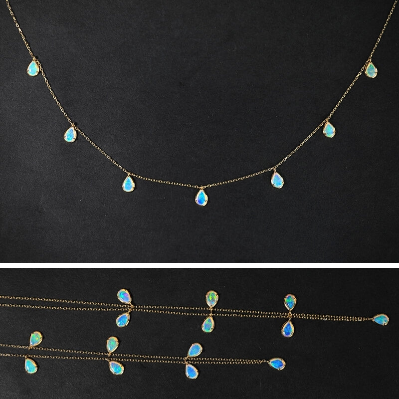 18k gold choker necklace with multi Australian opal gemstone
