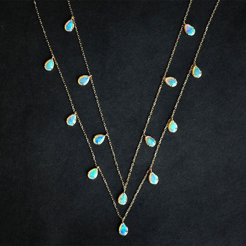 18k gold choker necklace with multi Australian opal gemstone
