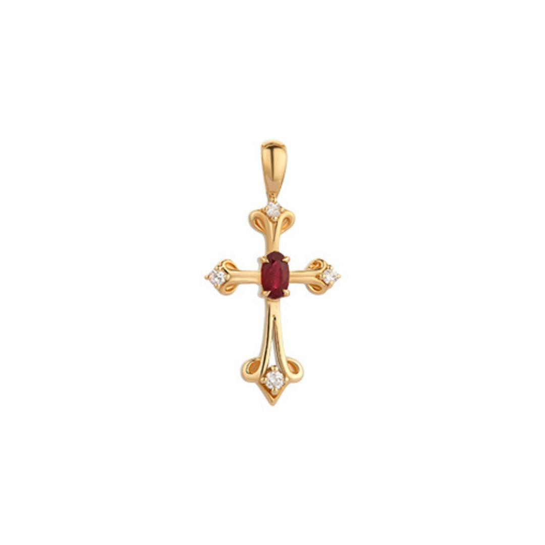 18K Gold Cross Pendant Necklace With Diamond