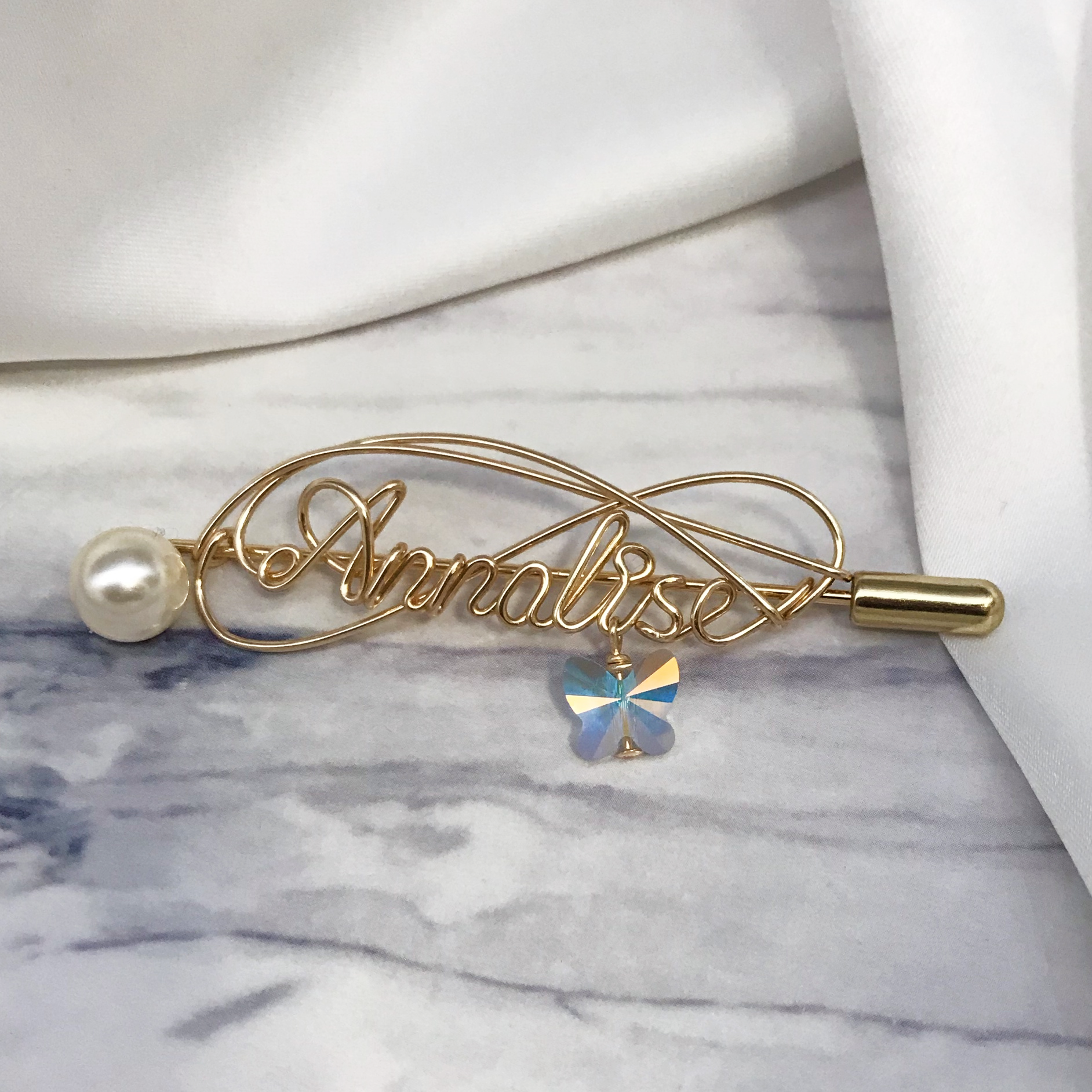 Personalized Wire Name Brooch With Butterfly - Lollimix 