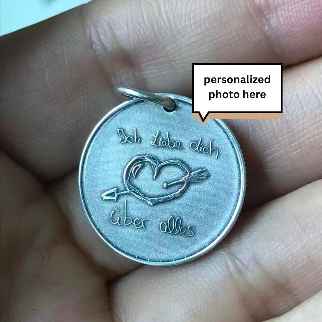Kids Drawing Necklace – Personalized Coin Pendant Keepsake heart
