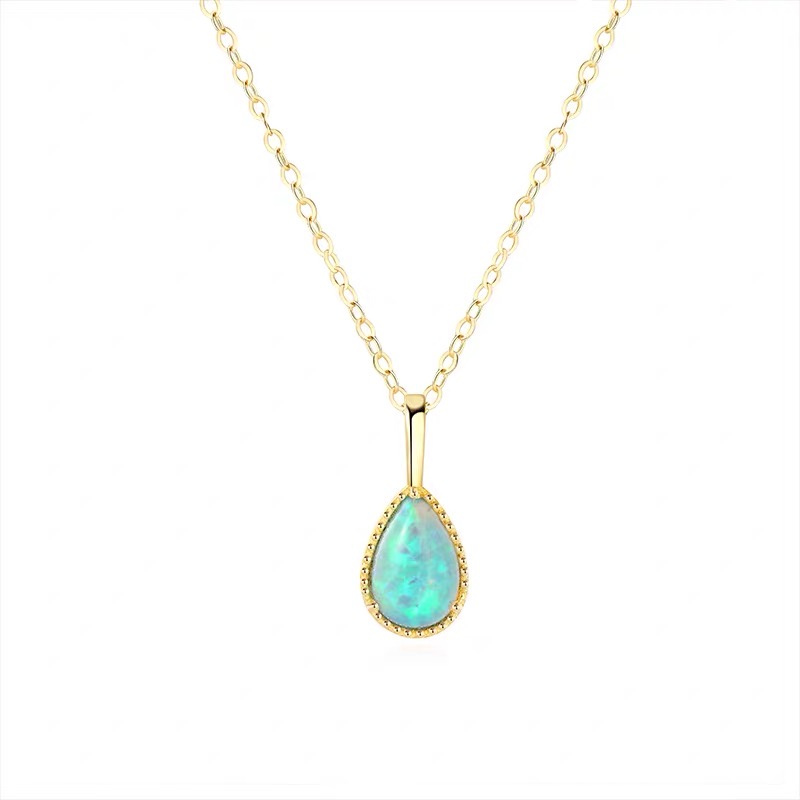 18k Gold Necklace With Genuine Australian Opal Gemstone