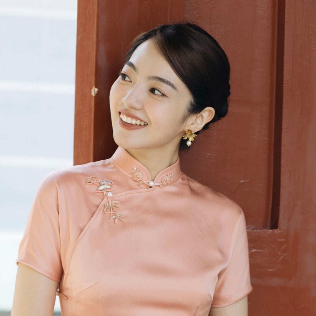 handcrafted gold flower earrings with pearl