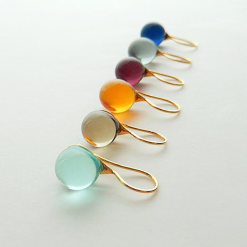 Japan Designer brand Knap handmade jewelry handcrafted glass stud earrings Aquamarine Blue