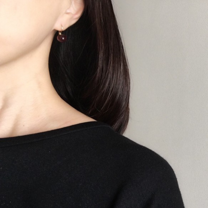 Japan Designer brand Knap handmade jewelry handcrafted glass stud earrings olive green.