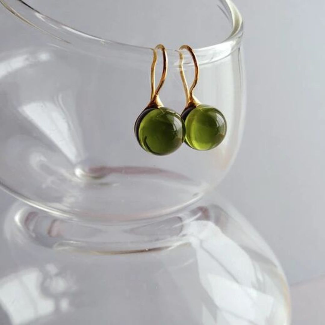 Round Glass Drop Earrings - Lollimix 