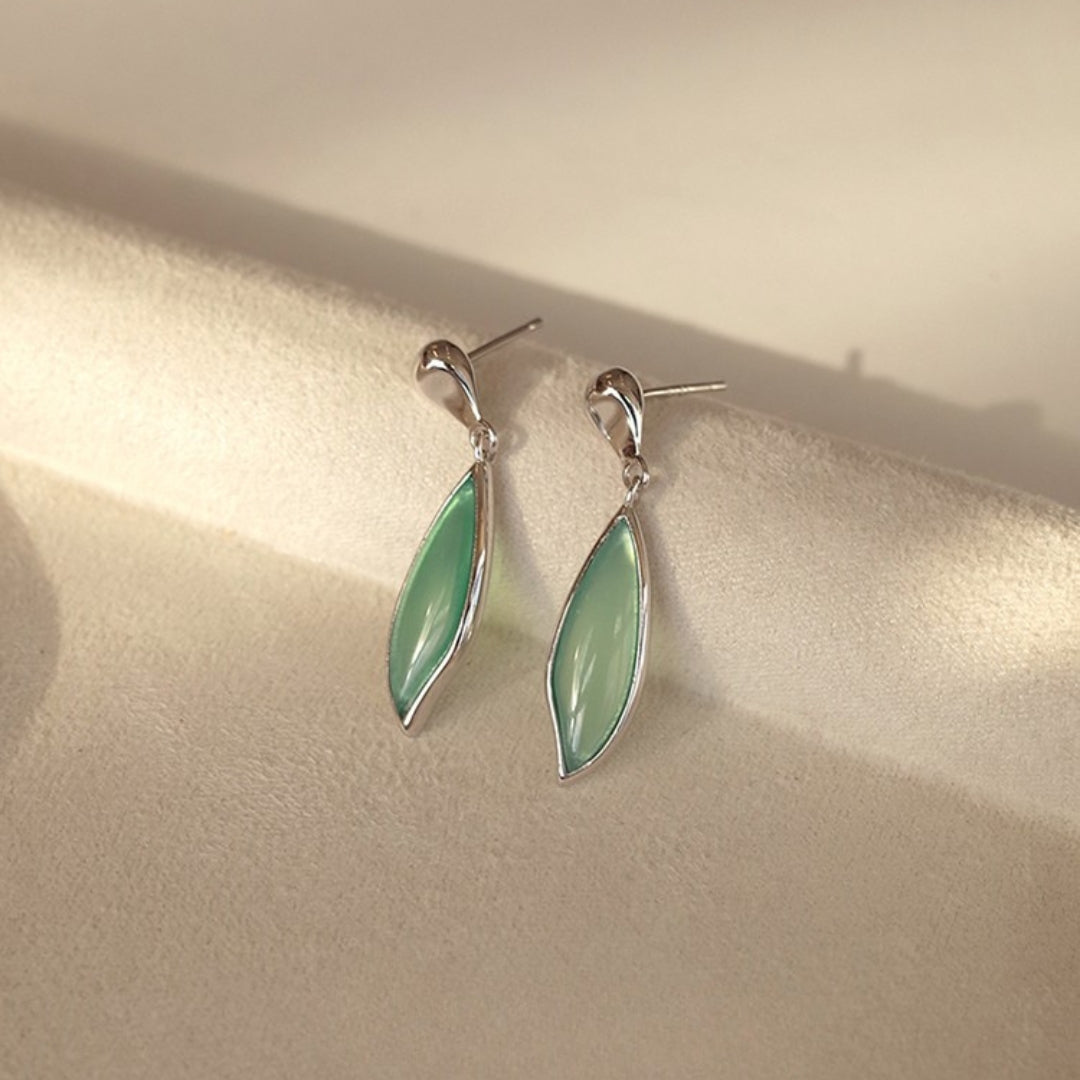 Lollimix silver leaf dangle earrings, green chrysoprase earrings, 925 silver chrysoprase drop earrings for women, 2.8cm