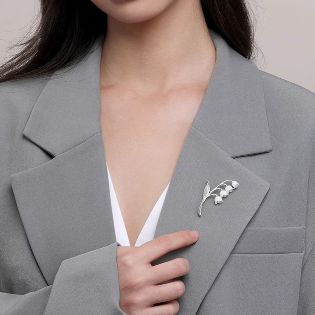 Handcrafted Silver Lily Of The Valley Floral Statement Brooch