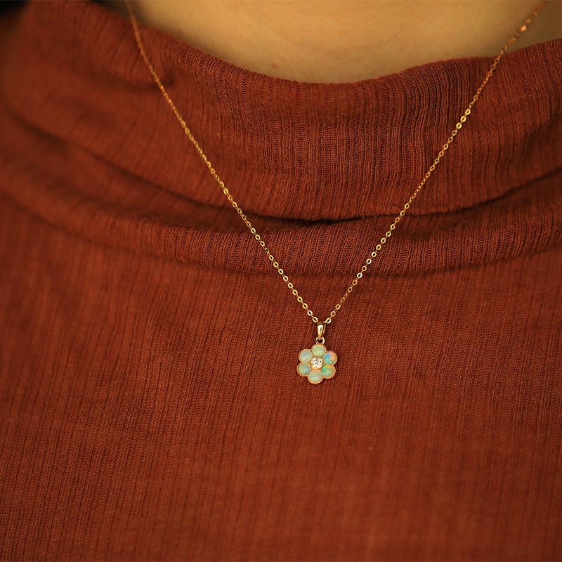 The-Chubby-Paw-18K-Gold-Vintage-Looking-Sunflower-Opal-And-Diamond-Pendant-Necklace