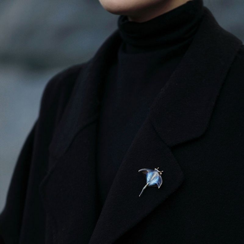 Ceramic  Manta Ray Brooch Pin With Glaze Ocean lover gift