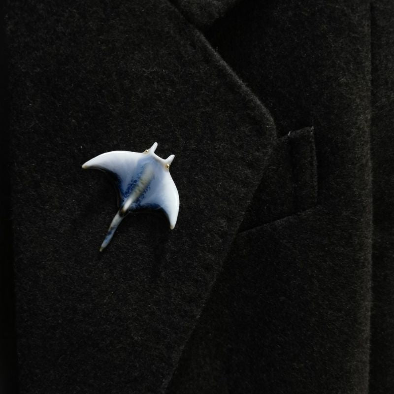 Ceramic  Manta Ray Brooch Pin With Glaze Ocean lover gift