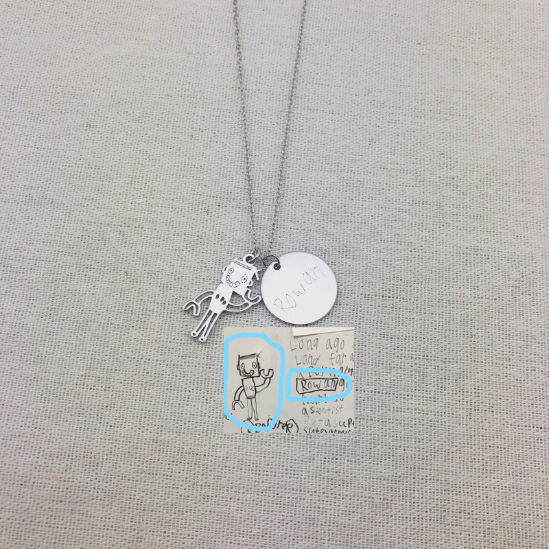 Personalized Kids Drawing Necklace With 2 Pendant - Lollimix 