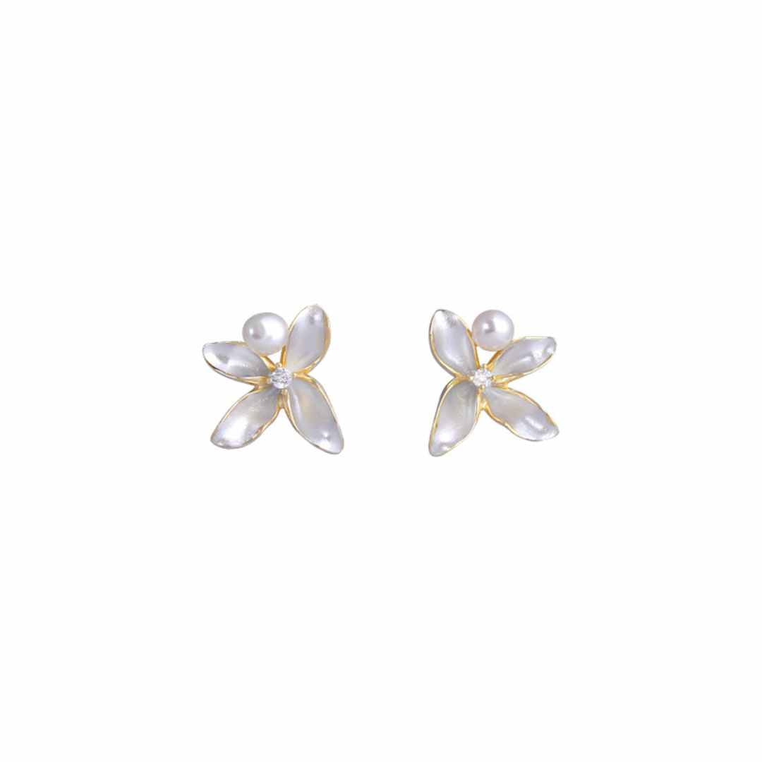 Dainty tiny white flower pearl earrings,White flower with White Enamel Flower Post Earrings, White Statement Earrings, Symbolic white flower studs, White flower earrings, White Hibiscus Glazed Flower Stud Earrings Romantic Wedding Gifts for her