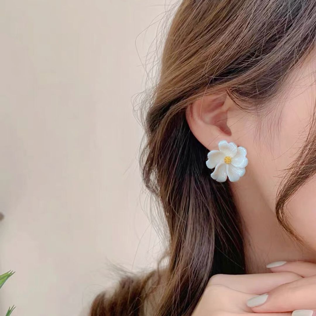 Handcrafted white Porcelain Floral Bridal statement earrings.