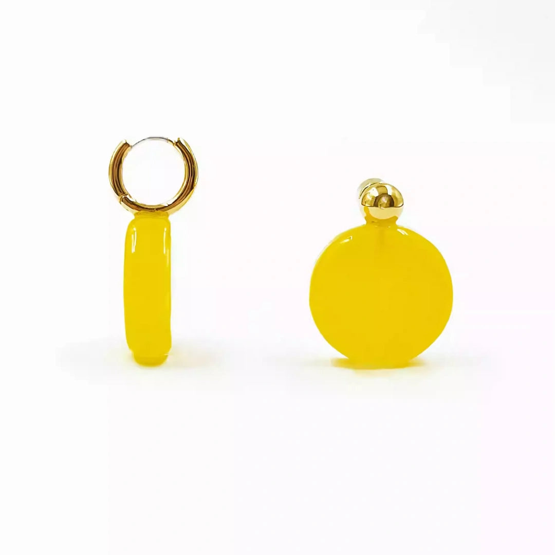 Yellow Glass Hoop & Stud Earrings | 18K Gold Plated Bold Geometric Jewelry 2
