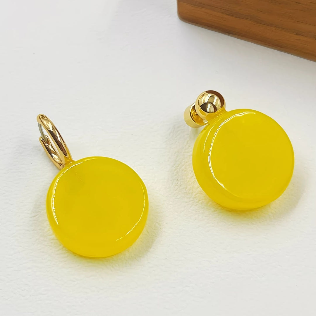 Yellow Glass Hoop & Stud Earrings | 18K Gold Plated Bold Geometric Jewelry