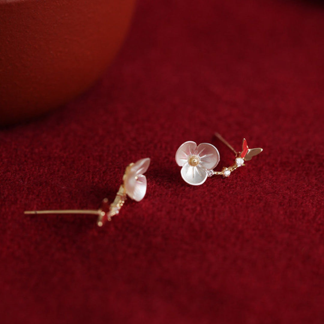 Plum Blossom Ear Climbers Elegant S925 Sterling Silver Gold Plated for Daily Wear - Close-up-2