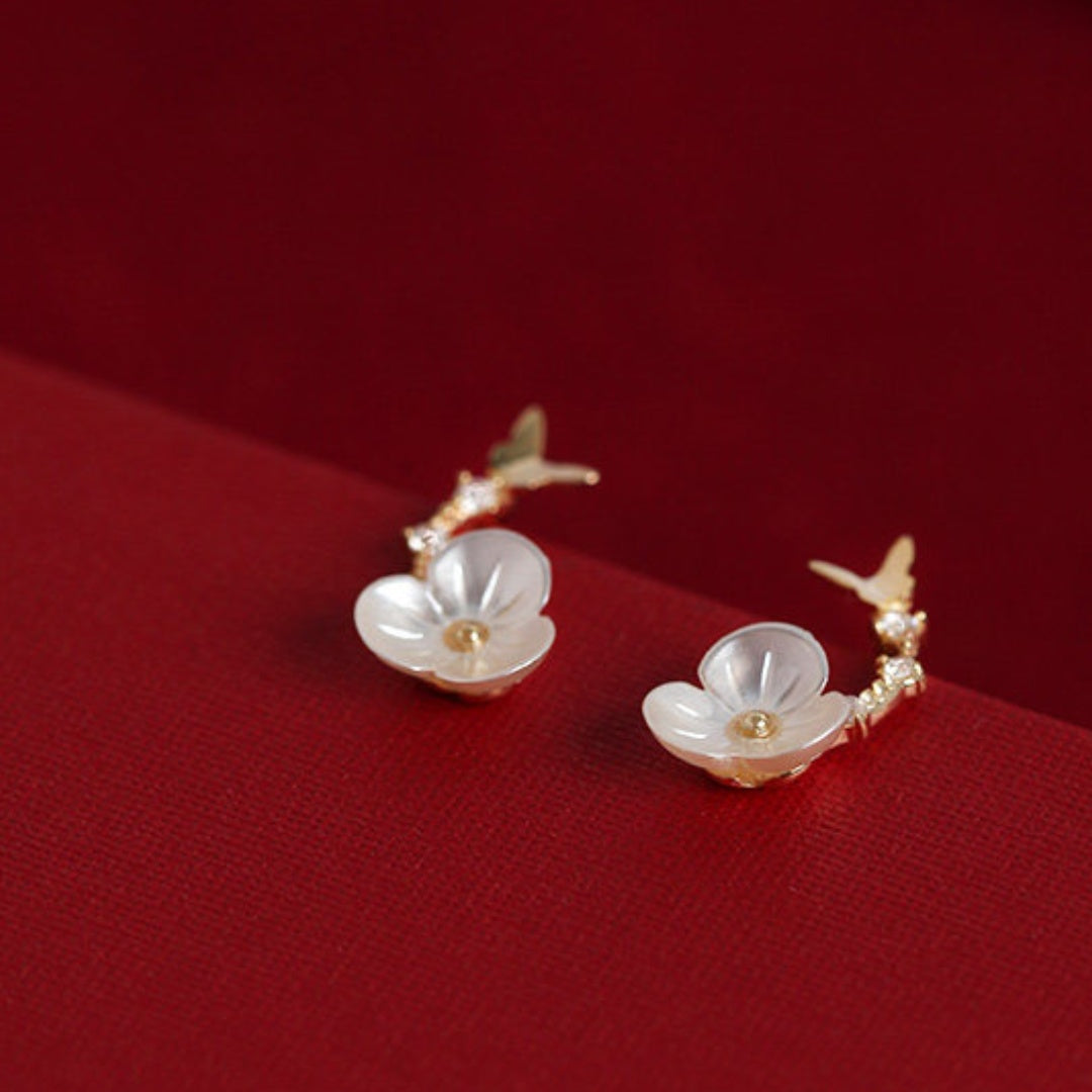 Plum Blossom Ear Climbers Elegant S925 Sterling Silver Gold Plated for Daily Wear - Close-up-3